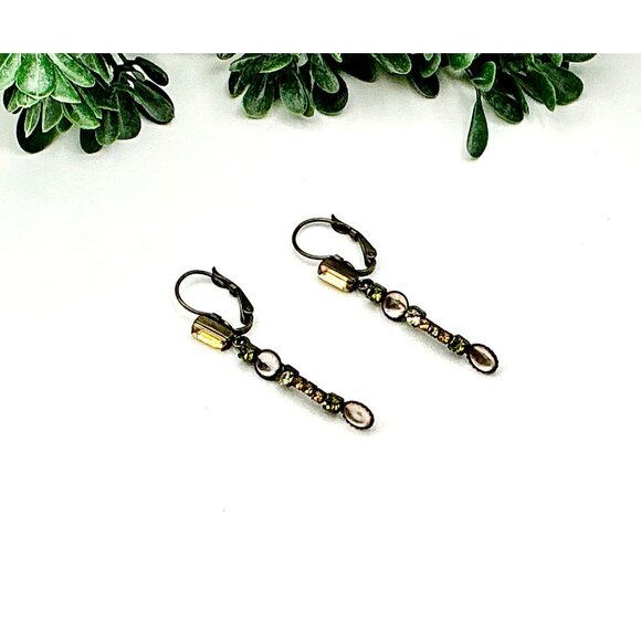 Art Deco Style Crystal and Brushed Gold Dangle Earrings - Picture 3 of 4